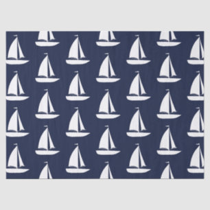 Cute Nautical White Sailships Navy Blue Tissuepapier