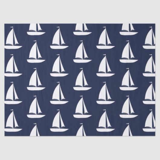 Cute Nautical White Sailships Navy Blue Tissuepapier (Voorkant)