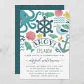 Cute Nautical Zee Critters Het is een Jongen Baby Kaart (Voorkant / Achterkant)