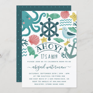 Cute Nautical Zee Critters Het is een Jongen Baby  Kaart