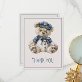 Cute Nautische Blauwe Babybeer Baby Shower Bedankkaart