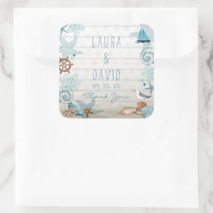 Cute nautische zomerse strand zee bruiloft vierkante sticker