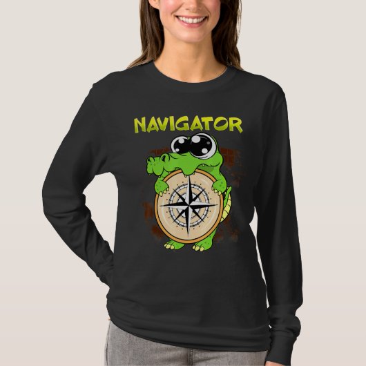 Cute Navigator Pun Alligator Holding Compass T-shirt (Voorkant)