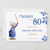 Cute Navy and White Old woman met rietbloem Kaart (Voorkant)