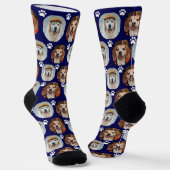 Cute Navy Blue 2 Pet 2 Foto Paw Print Sokken (Gebogen)