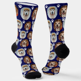 Cute Navy Blue 2 Pet 2 Foto Paw Print Sokken