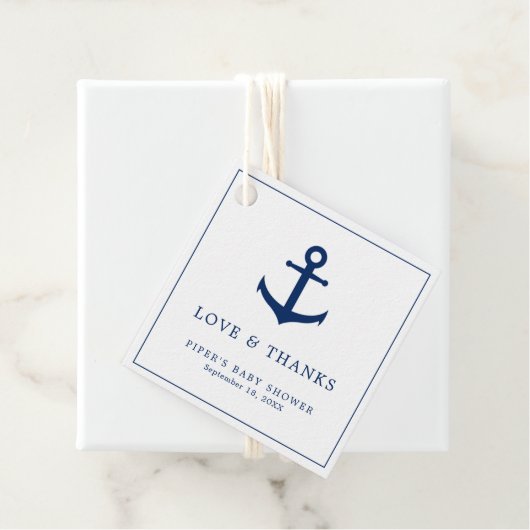 Cute Navy Blue Anchor Boy Nautical Baby shower Bedankjes Labels (In situ)