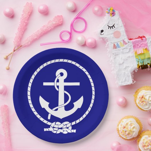 Cute Navy Blue Anchor Nautical Papieren Bordje (Feest)