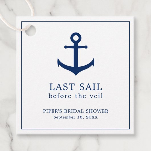 Cute Navy Blue Anchor Nautical Vrijgezellenfeest Bedankjes Labels (Voorkant)