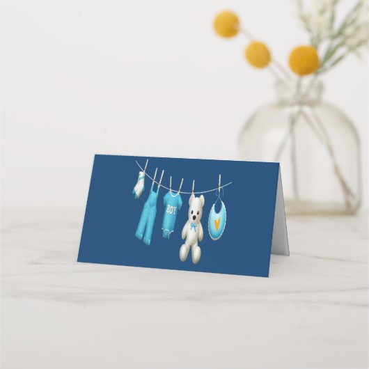Cute Navy Blue Baby Illustration Baby shower Plaatskaartje (Achterkant)