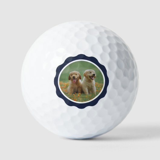 Cute Navy Blue Badge Puppy Dog Foto Golfballen (Voorkant)