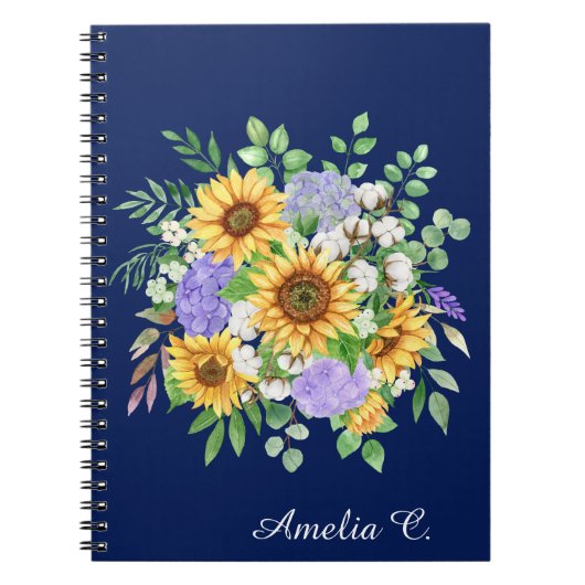 Cute Navy Blue Boho Wildflowers Notebook Journal Notitieboek (Voorkant)