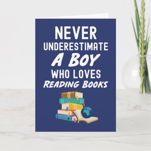 Cute Navy Blue Book Reading Cards For Baby Boy Kid Kaart (Voorkant)