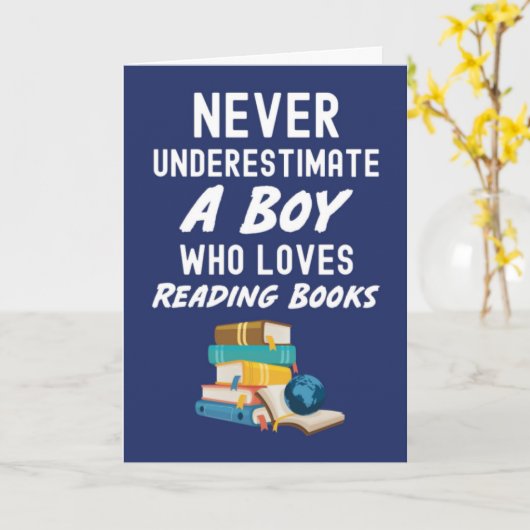 Cute Navy Blue Book Reading Cards For Baby Boy Kid Kaart (Gele Bloem)