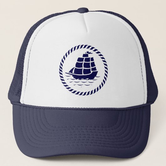 Cute Navy Blue en White Nautical Boat Trucker Pet (Voorkant)