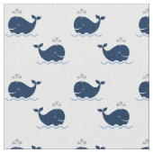Cute Navy Blue en White Nautical Whales Pattern Stof (Close Up)