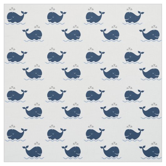Cute Navy Blue en White Nautical Whales Pattern Stof (Swatch)