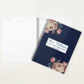 Cute Navy Blue Floral Personalized Teacher Planner (Display)