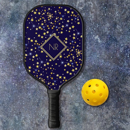Cute Navy Blue Galaxy Stars Celestial Pickleball Paddle
