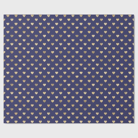 Cute Navy Blue Gold Hearts Pattern  Cadeaupapier (Vlak)