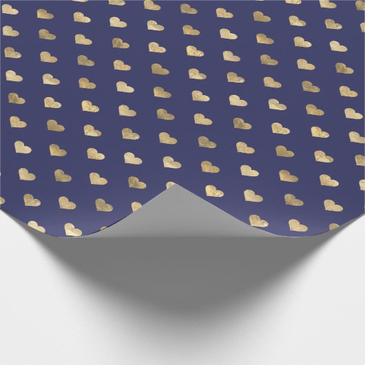 Cute Navy Blue Gold Hearts Pattern  Cadeaupapier (Hoek)