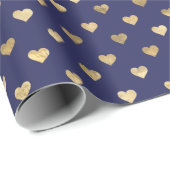 Cute Navy Blue Gold Hearts Pattern  Cadeaupapier (Rol Hoek)