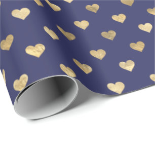 Cute Navy Blue Gold Hearts Pattern  Cadeaupapier