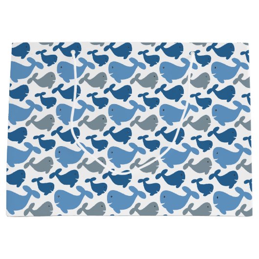 Cute Navy Blue Gray Whale Groot Cadeauzakje (Voorkant)