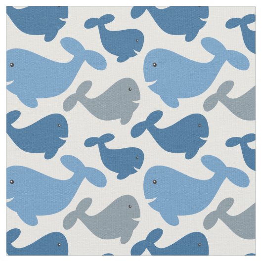Cute Navy Blue Gray Whale Pattern Stof (Close Up)
