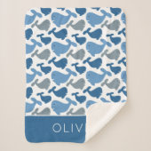 Cute Navy Blue Gray Whale Personalized Boy Sherpa Deken (Voorkant)