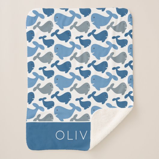 Cute Navy Blue Gray Whale Personalized Boy Sherpa Deken (Voorkant)