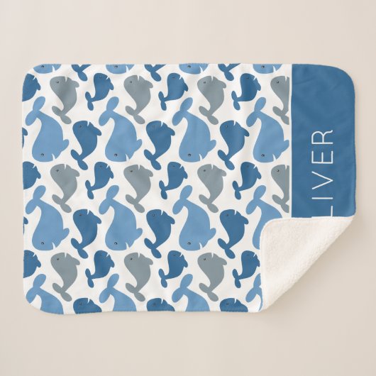 Cute Navy Blue Gray Whale Personalized Boy Sherpa Deken (Voorkant (horizontaal))
