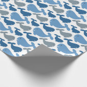 Cute Navy Blue Grey Whale Kinder Cadeaupapier (Hoek)