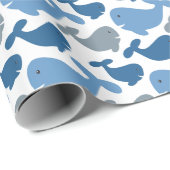 Cute Navy Blue Grey Whale Kinder Cadeaupapier (Rol Hoek)