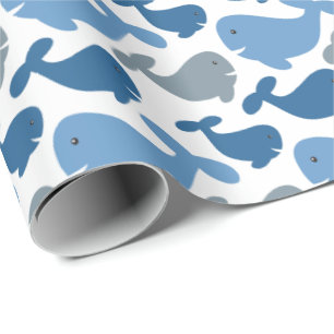 Cute Navy Blue Grey Whale Kinder Cadeaupapier