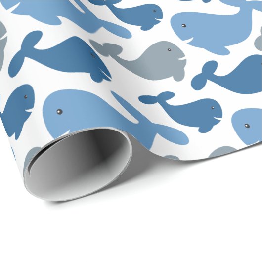 Cute Navy Blue Grey Whale Kinder Cadeaupapier (Rol Hoek)