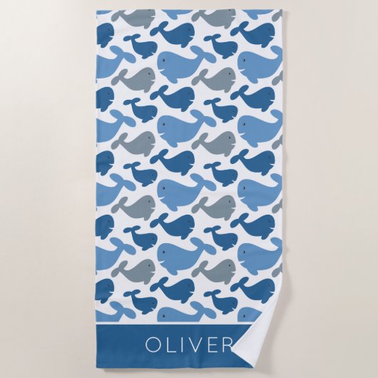 Cute Navy Blue Grey Whale Personated Kinder Strandlaken (Voorkant)