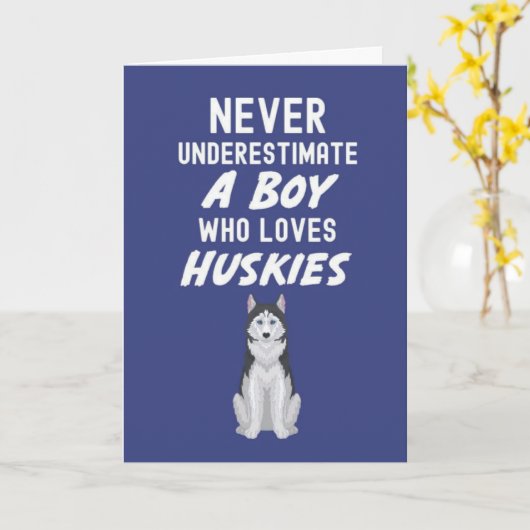 Cute Navy Blue Husky Cards For Baby Boys Kids Dog Kaart (Gele Bloem)