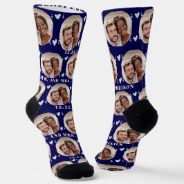 Cute Navy Blue Jonggehuwden Huwelijksfoto  Sokken