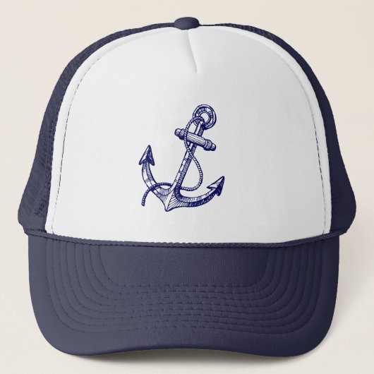 Cute Navy Blue Nautical Boat Anchor 3 Trucker Pet (Voorkant)