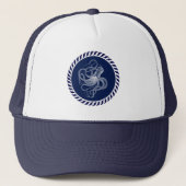 Cute Navy Blue & Nautical White Octopus Trucker Pet (Voorkant)