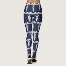 Cute Navy Blue Nurse Medical Symbool Leggings
