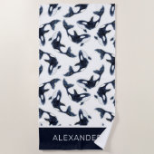 Cute Navy Blue Orca Whale Persoonlijke Kinderen Strandlaken (Voorkant)