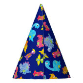 Cute Navy Blue Pattern Dinosaur Birthday Feesthoedjes (Achterkant)