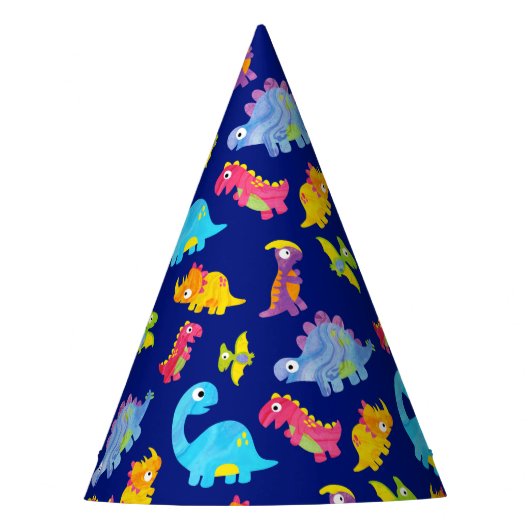Cute Navy Blue Pattern Dinosaur Birthday Feesthoedjes (Voorkant)