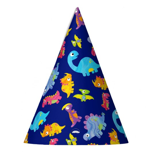 Cute Navy Blue Pattern Dinosaur Birthday Feesthoedjes (Links)