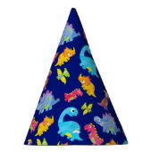 Cute Navy Blue Pattern Dinosaur Birthday Feesthoedjes (Rechts)
