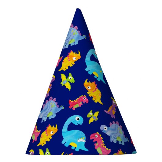 Cute Navy Blue Pattern Dinosaur Birthday Feesthoedjes (Rechts)