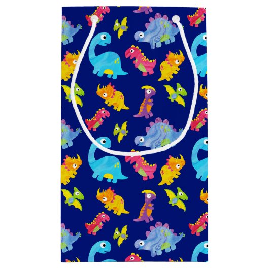 Cute Navy Blue Pattern Dinosaur Birthday Klein Cadeauzakje (Achterkant)
