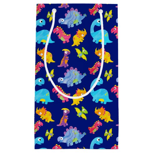 Cute Navy Blue Pattern Dinosaur Birthday Klein Cadeauzakje (Voorkant)
